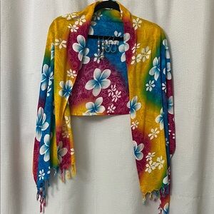 Mother’s Day Easter 3 pc Gift Set Tropical Floral Scarf Wrap 2 pairs earrings